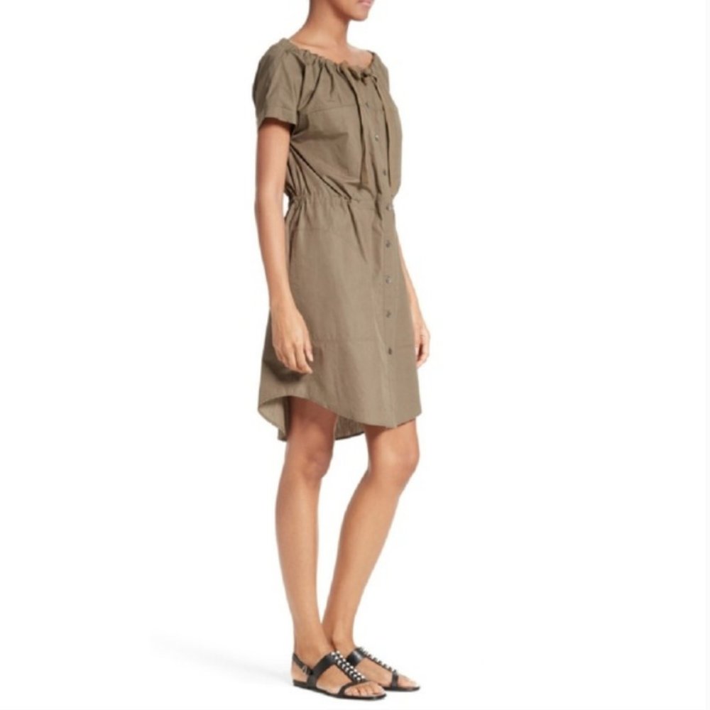 NWOT Theory Laela Army Green Button Up Shirt Dress Size 10 Safari Fatigue Pocket